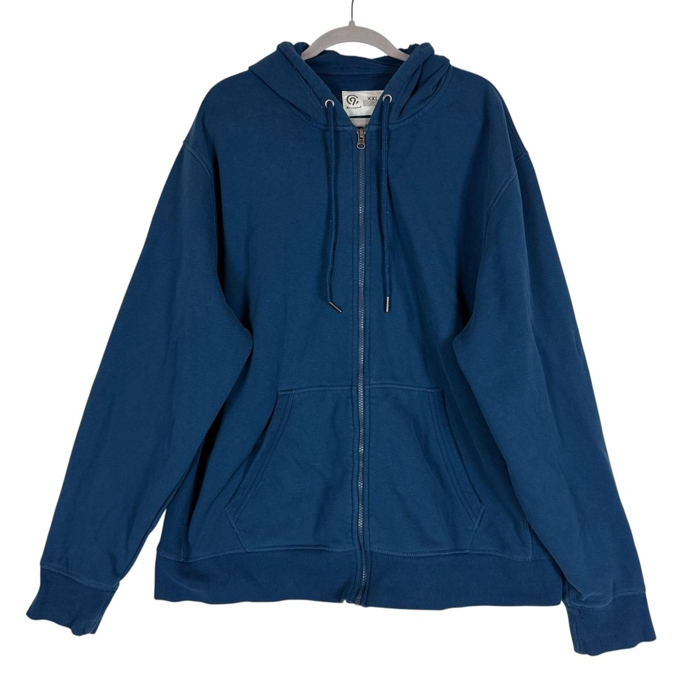 Champion Hoodie Mens 2XL Blue Full Zip Fleece Kangaroo Pockets Solid Basic